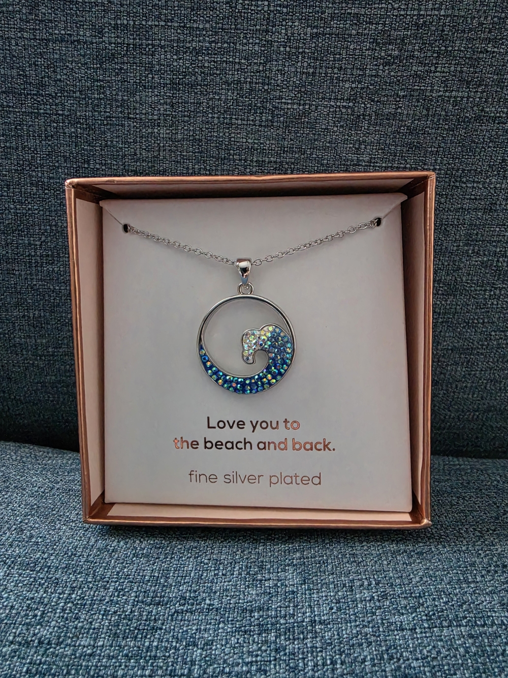 Fine Silver Plated Blue Wave Pendant Necklace - Love You to the Beach and Back